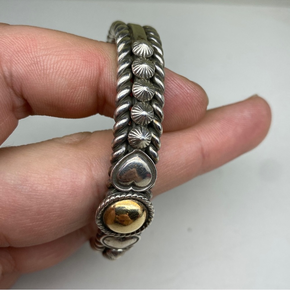 Vintage Signed Navajo Artie Yellowhorse Sterling And 14k Cuff Bracelet - Picture 10 of 10